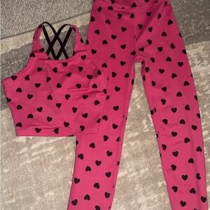 Pink Heart Print Crop Top & Leggings Set-Beach Riot